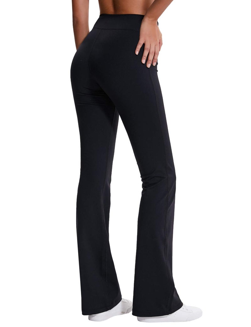 ChinFun Bootcut Wide Leg Yoga Pants with Pockets for Women Long Bootleg High Waist Workout Pants Tummy Control Flare Work Pants Black Size XL - Image 4